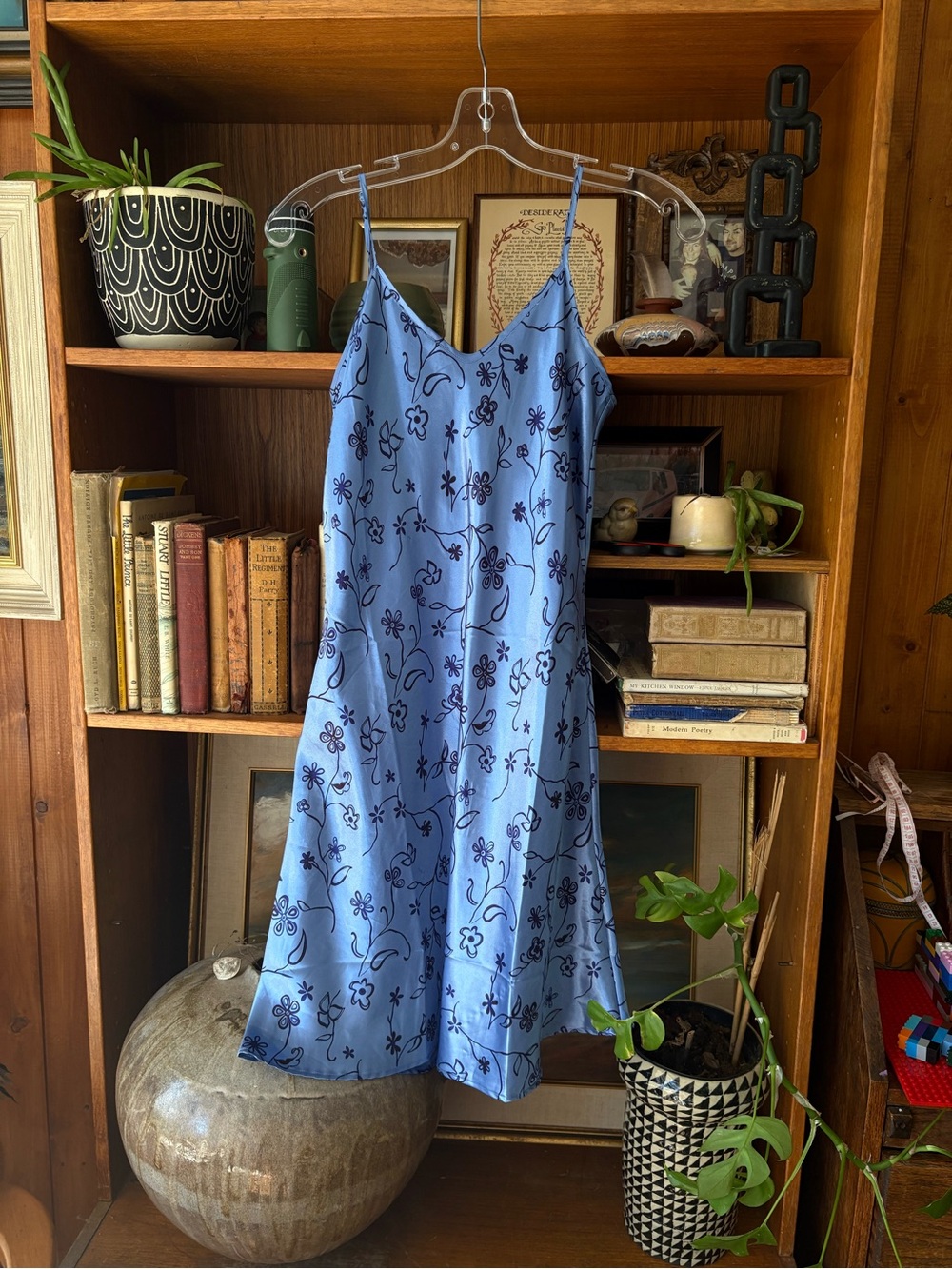 Vintage Blue Floral Print Cami Dress S/M